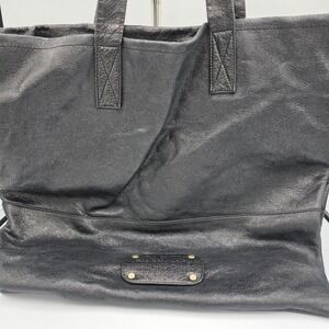 Juicy Couture Black Cow Hide Leather Bag XL Shoulder Tote Y2K Rare 17" x 20"